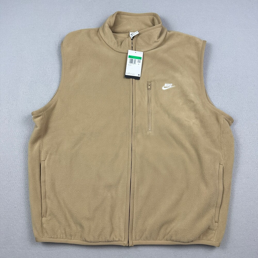 Nike Fleece Vest Men Extra Large Tan Full Zip Therma Fit Jacket Outerwear XL